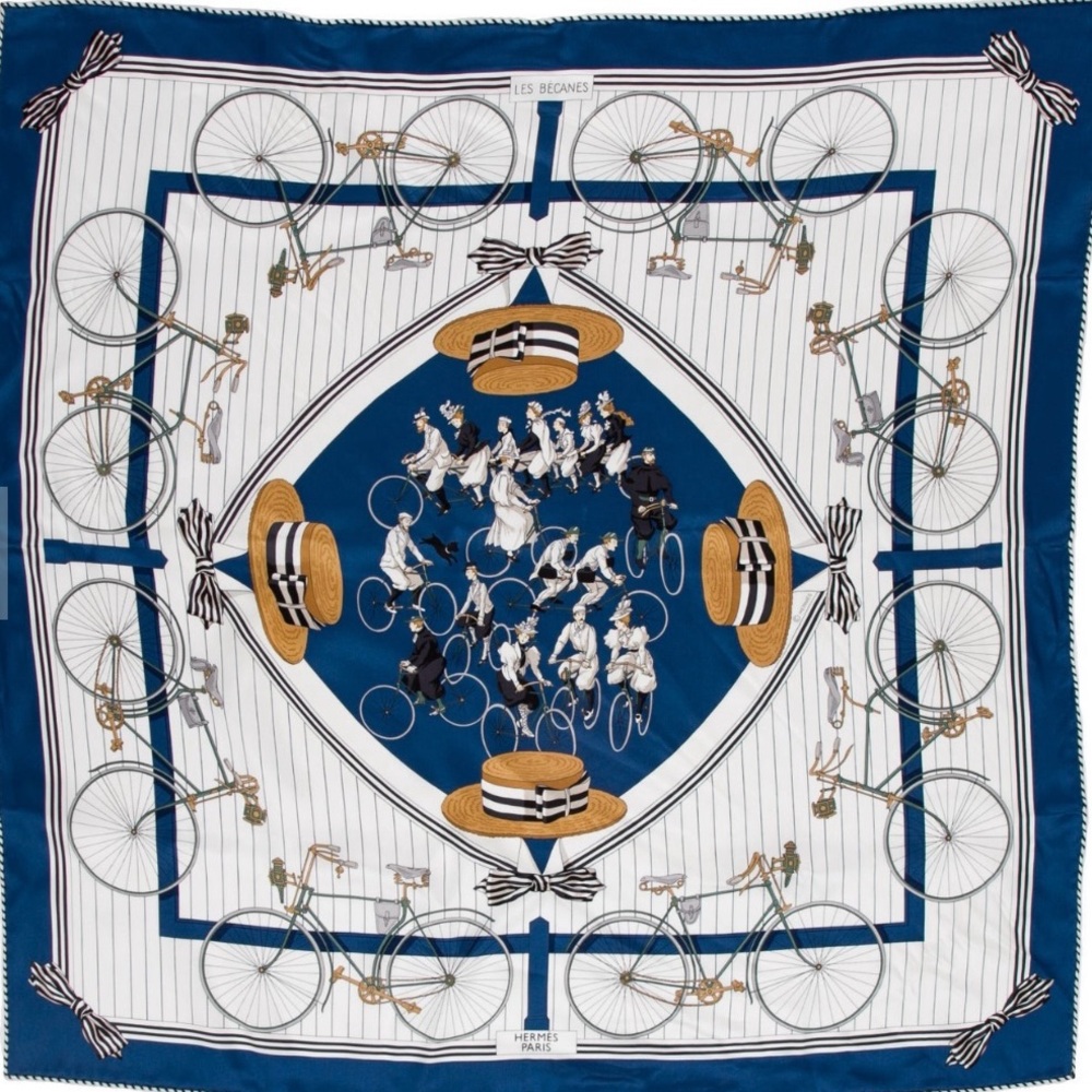 Hermes Les Becanes Scarf 70 with Bicycle motif